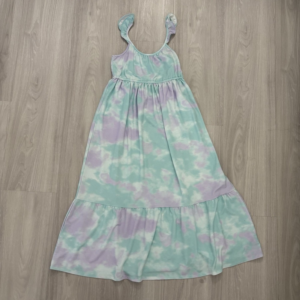 Be Cool Girls Dress Tie Dye Mint Purple Ruffle Tiered Summer Size M 10 12